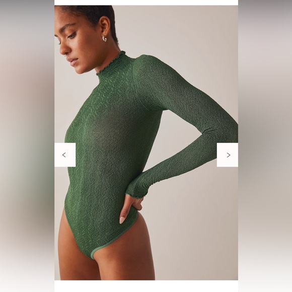 Free People Ruffled Mara Mock Neck Textured Top - Deep green - Picture 2 of 8